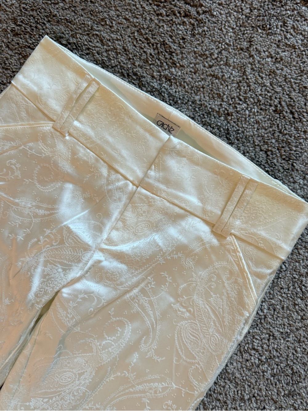 CACHE | Pearl Sparkly Satin Jacquard Flare Pants | 6 - Picture 4 of 6